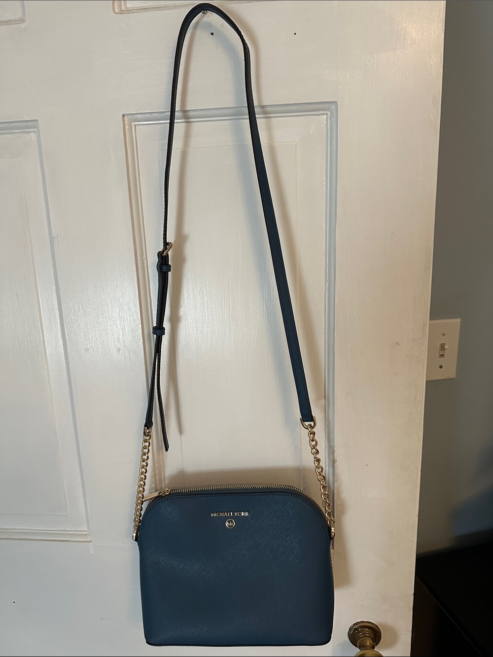 Michael Kors Navy Crossbody with Gold Chain Strap